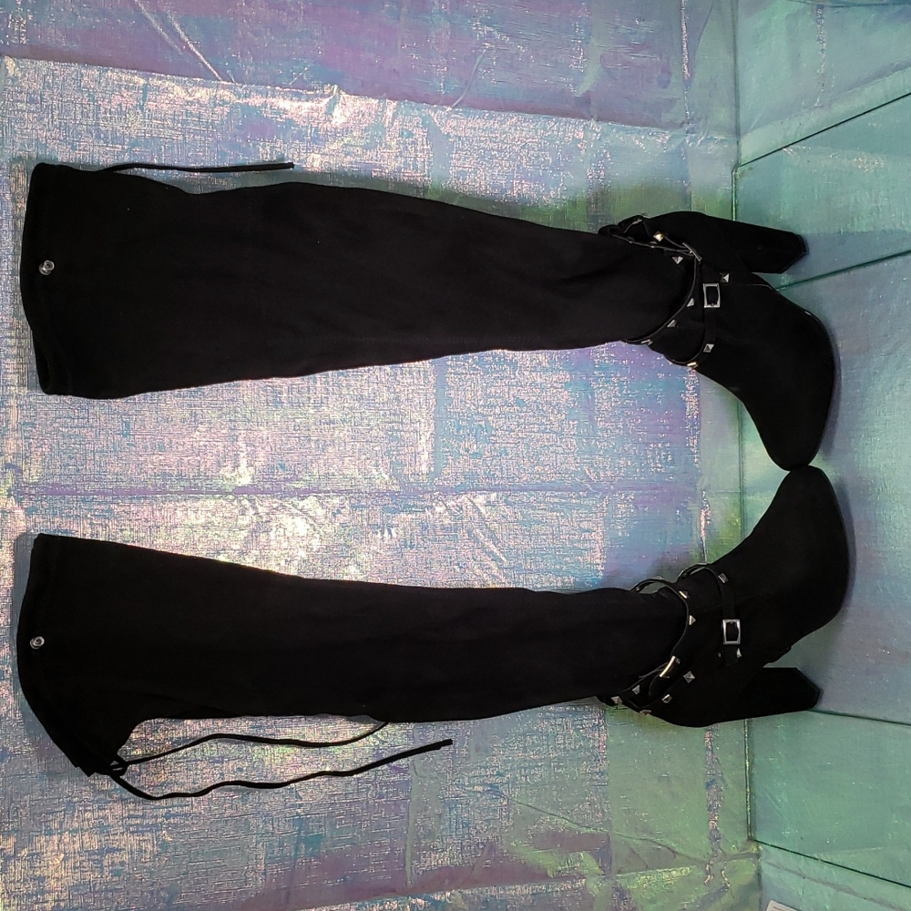 Black Velvet boots with 4 inch chubby heels